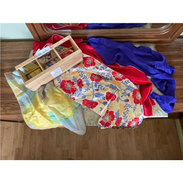 Silk Like Scarfs And Wooden Holder