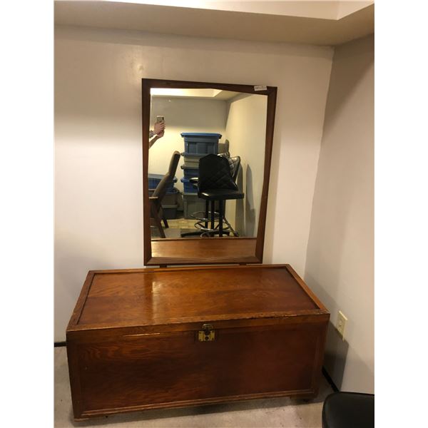 A Vintage Wooden Chest And Vanity Mirror (BRING HELP!)