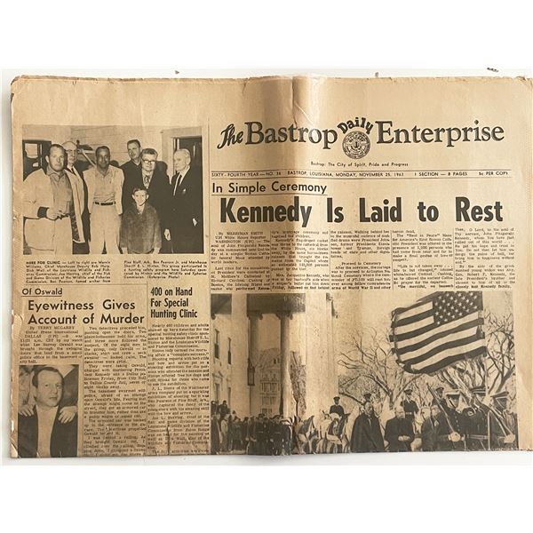 1963 The Bastrop Daily Enterprise Kennedy is Laid to Rest Original
