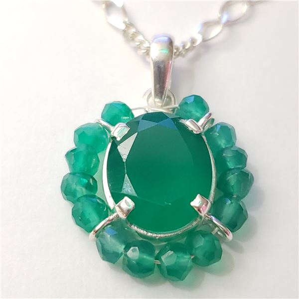 SILVER GREEN ONYX NECKLACE(~LENGTH 17INCHES)