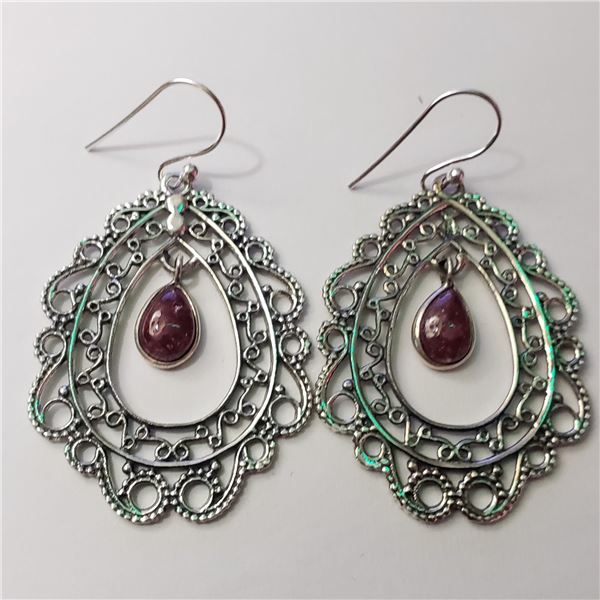 SILVER RUBY EARRING(~WEIGHT 9.77G)