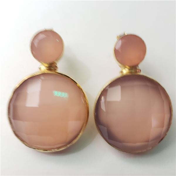 SILVER ROSE QUARTZ EARRINGS(~WEIGHT 13.62G)