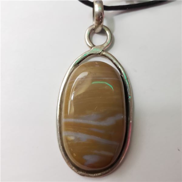 SILVER GENUINE GEMSTONE W/ CORD PENDANT