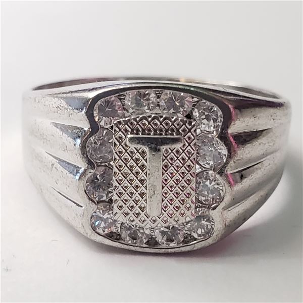 SILVER CUBIC ZIRCONIA RING (SIZE 10)(WEIGHT 3.86G)