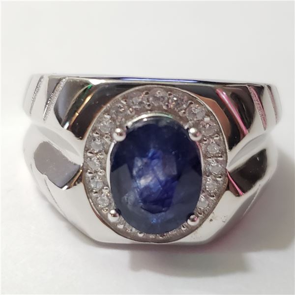 SILVER RHODIUM PLATED SAPPHIRE(3CT) RING