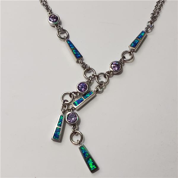 SILVER OPALITE  NECKLACE(~LENGTH 18INCHES)