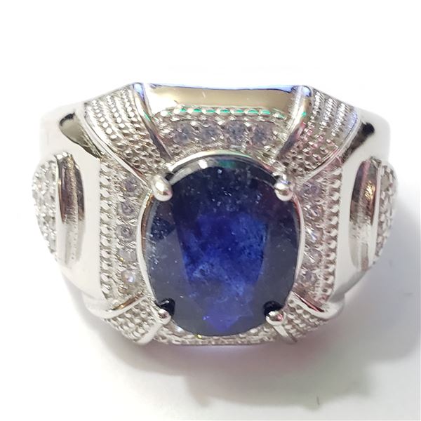 SILVER RHODIUM PLATED SAPPHIRE(4.15CT) RING