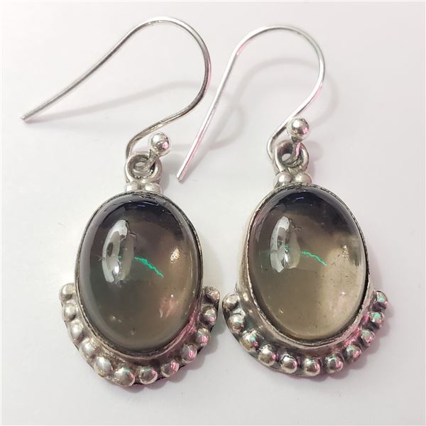 SILVER SMOKEY QUARTZ  EARRINGS(~WEIGHT 6.37G)