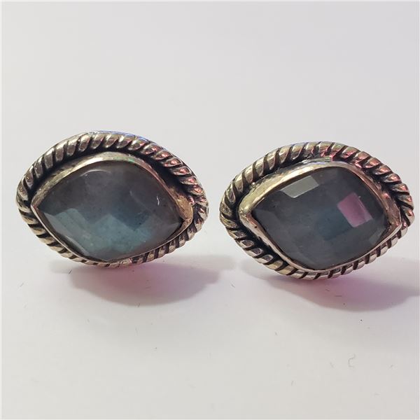 SILVER LABRADORITE  EARRINGS(~WEIGHT 5.76G)