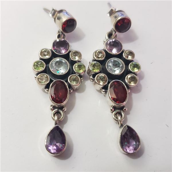 SILVER MULTI COLOR GEMSTONE EARRINGS