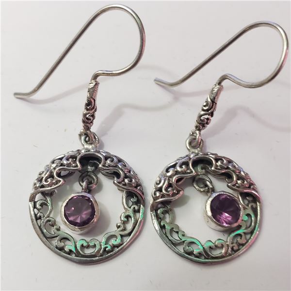 SILVER AMETHYST  EARRINGS(~WEIGHT 5.07G)