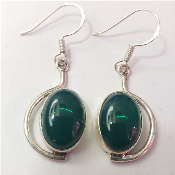 SILVER GREEN ONYX  EARRINGS(~WEIGHT 5.72G)