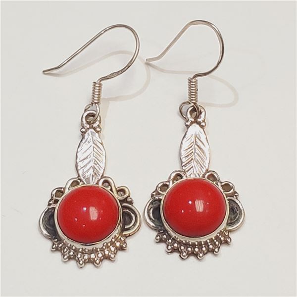 SILVER RED AGATE  EARRINGS (~WEIGHT 5.72G)