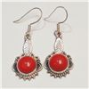 SILVER RED AGATE  EARRINGS (~WEIGHT 5.72G)