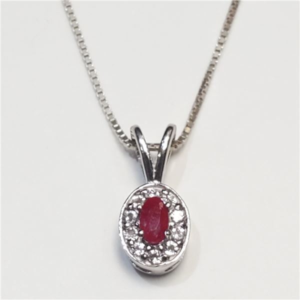 SILVER RHODIUM PLATED RUBY(0.6CT) NECKLACE