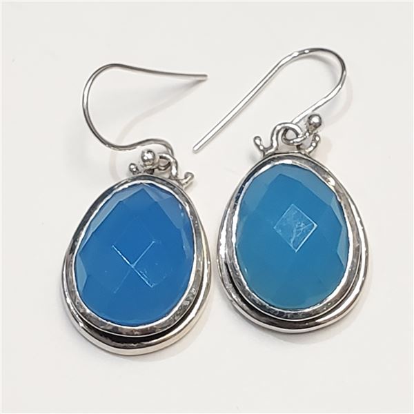 SILVER CHALCEDONY EARRINGS (~WEIGHT 11.88G)