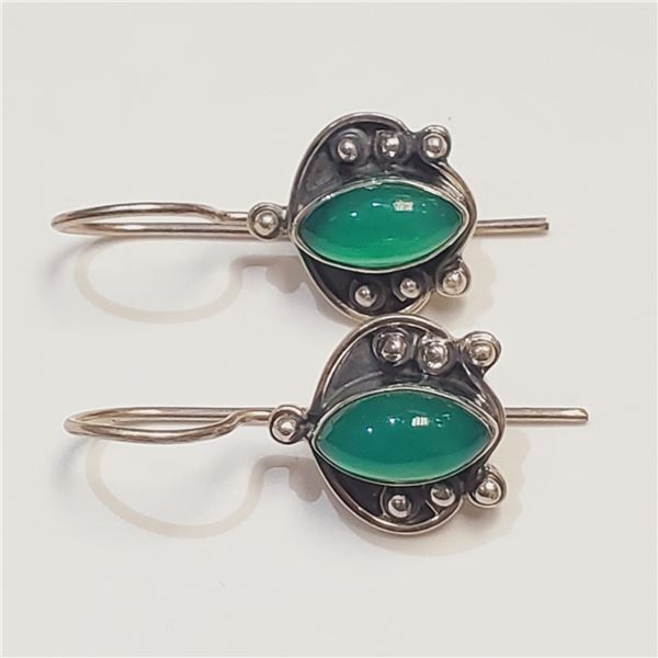 SILVER GREEN ONYX EARRINGS (~WEIGHT 4G)