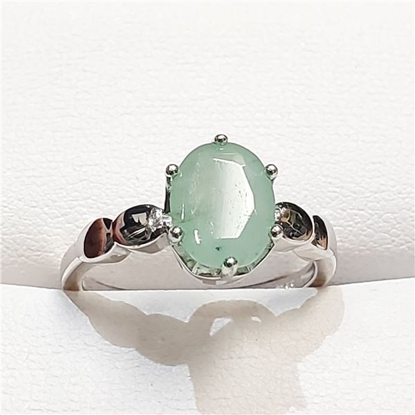 SILVER RHODIUM PLATED EMERALD(2.4CT) RING (SIZE 7)