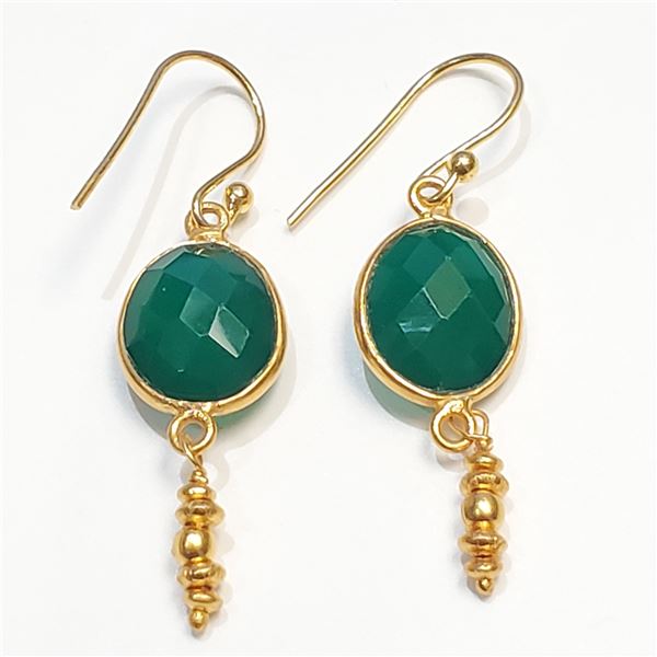 SILVER GREEN ONYX EARRINGS(~WEIGHT 3.47G)