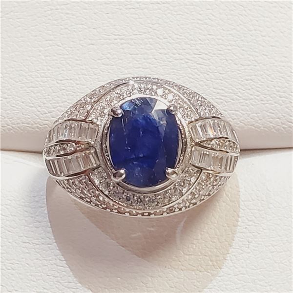 SILVER RHODIUM PLATED SAPPHIRE(4.15CT) MEN'S