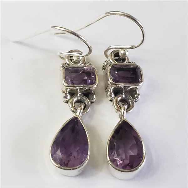 SILVER AMETHYST EARRINGS (~WEIGHT 4.24G)