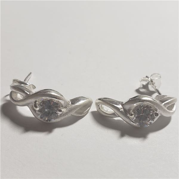 SILVER CUBIC ZIRCONIA EARRINGS (~WEIGHT 4.37G)