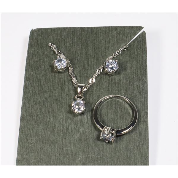 LADIES SOLITAIRE EARRINGS, PENDANT AND RING