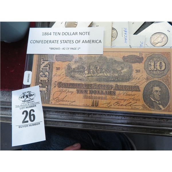 1864 Ten Dollar Note Confederate US