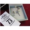 Image 1 : Silver Cross w/Heart Shaped Stone Necklace w/Earrings