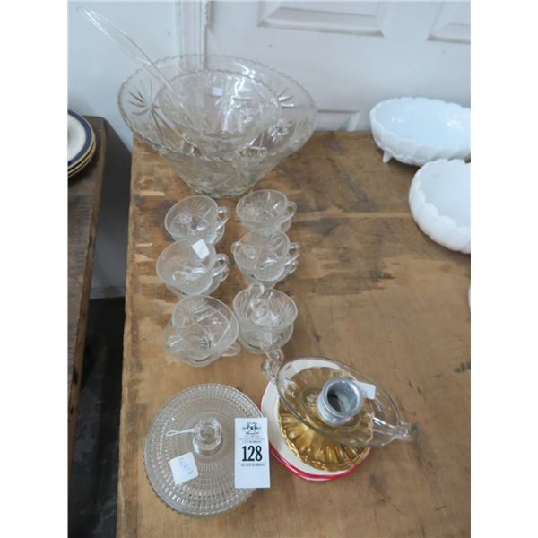 Crystal Punch Bowl Set and Asst. Dishes