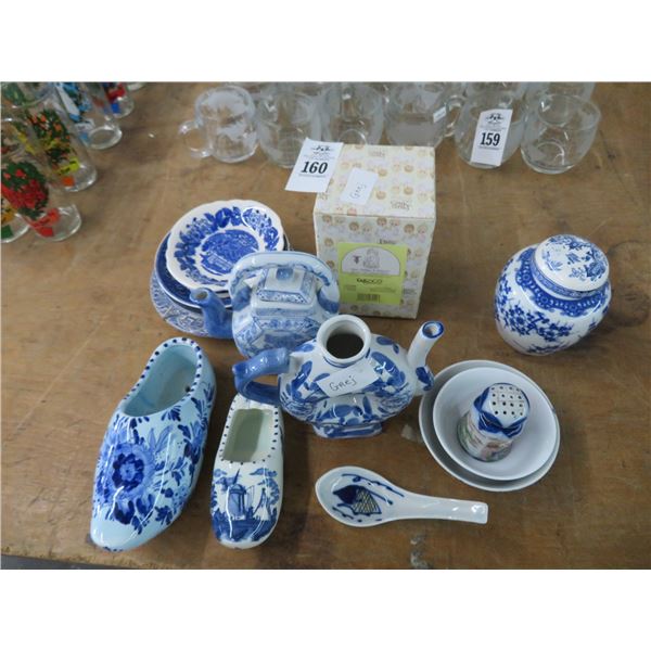 Blue Willow Dishes and Precious Moment Figurine