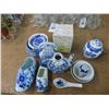 Image 1 : Blue Willow Dishes and Precious Moment Figurine