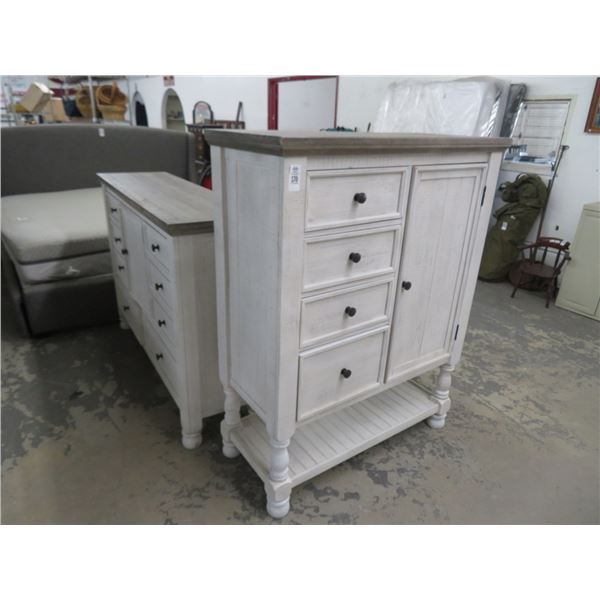 Brushed White Distressed Bedroom Set w/Dresser/Highboy 