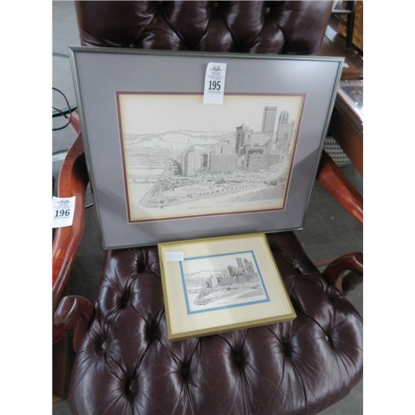 Framed Skyline Etchings (2)