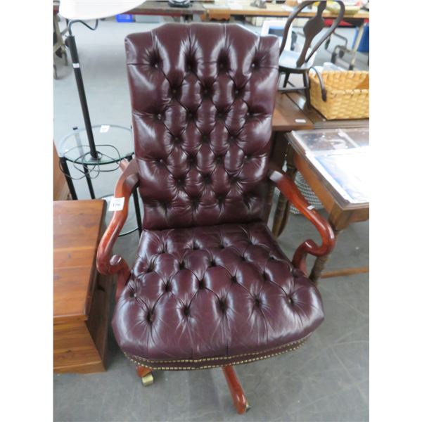 Burgandy Buttoned Tufted Leather Executive Armchair