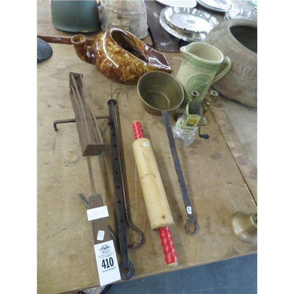 Ceramic Pitcher, Metal Pan, Rolling Pin, Bell