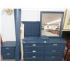 Image 1 : Navy Blue Contemporary Bedroom Set Dresser/Mirror/Nightstand/Full Bed