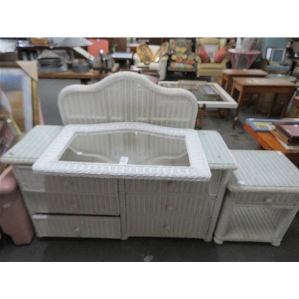 Wicker Dresser/Mirror/Nightstand/Twin Bed Set