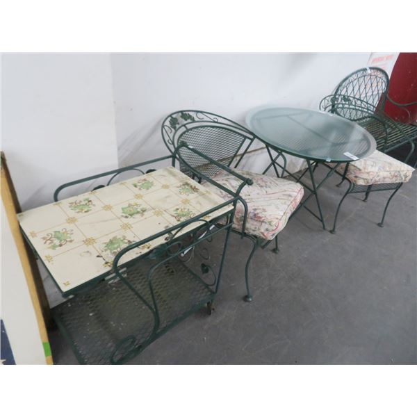 Ornamental Iron Patio Settee And Flower Cart