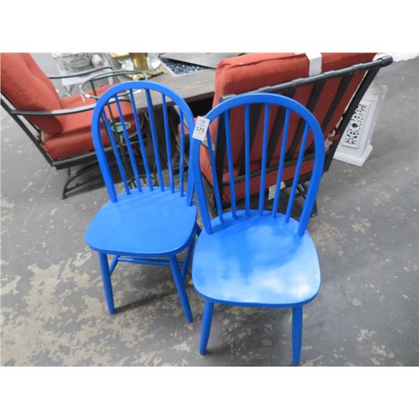 Blue Painted Spindleback Chairs (2)