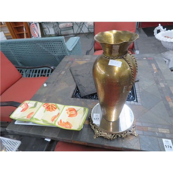 Brass Vase/Mirrored Tray/Divided Dishes