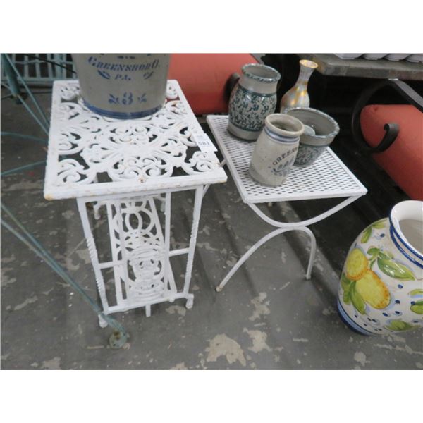 White Cast Metal Patio Side Tables (2)