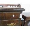 Image 2 : Dark Oak Highboy Dresser, Headboard and Nightstand