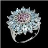 Image 2 : Natural Marquise Aquamarine & Rhodolite Garnet Ring