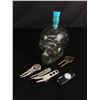 Image 1 : Lot Of Misc Golf Ball Divot Markers & Glass Skull Bottle