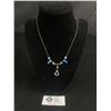 Image 1 : 12 K Gold Filled Vintage Lavaliar Necklace w/Blue Rectangle Stones & White Crystal