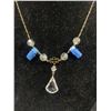 Image 2 : 12 K Gold Filled Vintage Lavaliar Necklace w/Blue Rectangle Stones & White Crystal