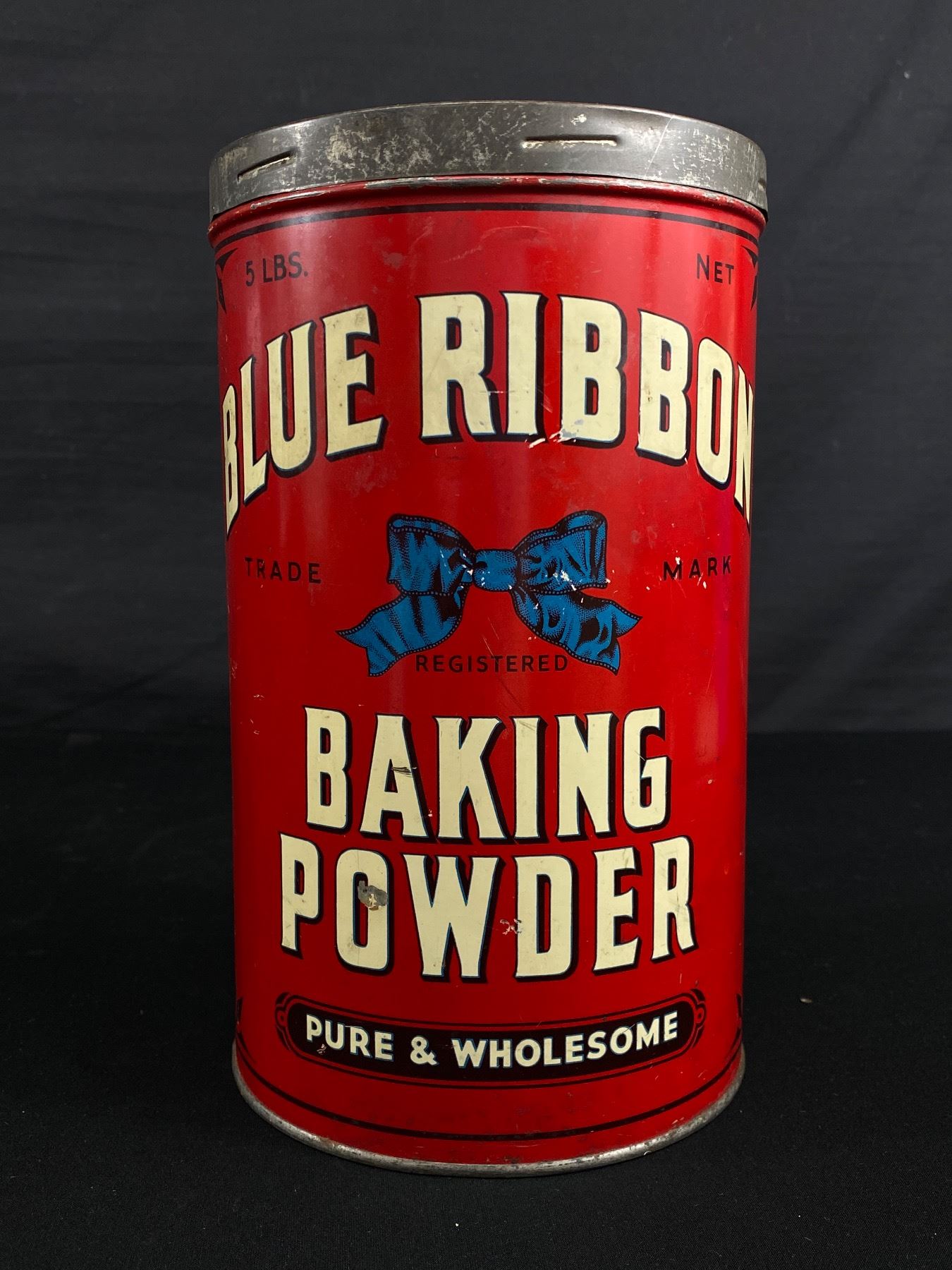 Large Vintage Blue Ribbon Baking Powder Tin