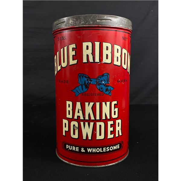 Large Vintage Blue Ribbon Baking Powder Tin