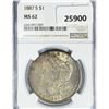 Image 1 : 1887-S Morgan Silver Dollar NGC MS62